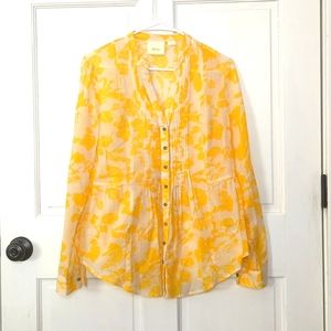 Anthropologie pintucked button down yellow white
